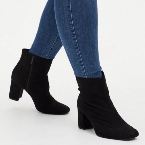 Torrid black zip up square block heel stretch ankle booties size 11 - Picture 1 of 13